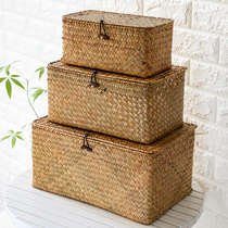 Large Size Grass Knitted Covered Containing Box Handmade Woven Basket Tabletop Containing box Cosmetic Snacks containing basket