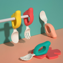 (Fork Spoon Suit) Baby School Eating Training Fork Spoon 1-2 Year Old Autonomous School Eating Fork Spoon Suit Accessory Cutlery