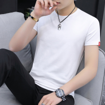 Mens short-sleeved T-shirt summer Korean slim-fit round neck pure cotton white base T-shirt Ice silk wild half-sleeve men