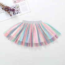 2021 summer new girl gauze skirt Princess gradient rainbow skirt children baby wild pleated skirt