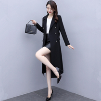 Wind coat woman with long style Korean version of womens clothing 2022 Spring and autumn season new cashies slim over knee lady sashimi with long jacket