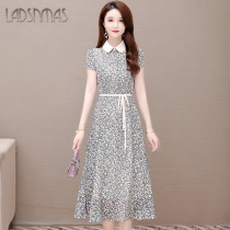 Printed dress 2021 autumn new high-end temperament elegant feminine stand collar slim floral chiffon dress