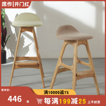 Solid wood bar chair Nordic bar stool front desk mandshurica loft backrest high stool simple modern creative bar stool