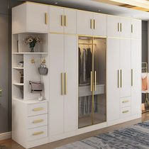 Wardrobe modern minimalist glass combined overall bedroom wood cabinet light lavish with side top 46 Eight doors large closet