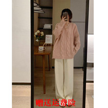 Retro pink pullover twist soft waxy sweater women 2022 winter new Hong Kong style loose lazy style knitted top