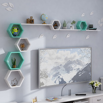Wall shelf non-perforated wall wall cabinet living room TV background wall bedroom creative Plaid wall decoration frame