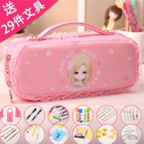 Stationery box 1-3 Grade 5 Four Girls Primary School children pencil bag three Princess password pink girl cute