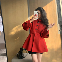 From a William ancient castle full wool red double face and a short fur coat for a female autumn and winter retro finish