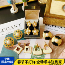 Ananasvintage European and American retro ins style net red earrings pearl enamel hypoallergenic all-match earrings ear clips