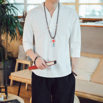 Seven-point sleeve T-shirt mens Hanfu medium sleeve Chinese style inner shirt lining small shirt Tang costume half sleeve inner shirt top