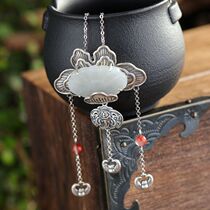 Fu in front of the S925 silver inlaid and Tian Yu pendant chain of retro court female female Yu Yu - ku necklace