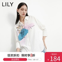 (Same model in shopping malls) LILY2021 autumn new women's interesting animal printing loose long sleeve white shirt