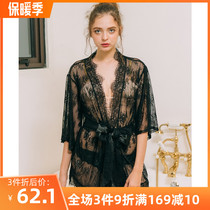 Emily spring and summer new sexy pajamas lace transparent thin home wear eyelashes temptation short Noble robe