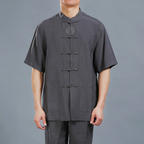 Baifulong mens Tang suit short sleeve coat Chinese style mens summer dress father size National style Tang suit