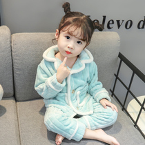 Childrens flannel pajamas set three-year-old girl spring and autumn coral velvet baby Princess autumn and winter thick home clothes