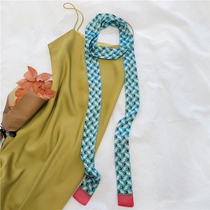 Korean ins giant beautiful pearl buckle silk scarves spring summer and autumn Joker long small scarf Korean decorative ribbon female