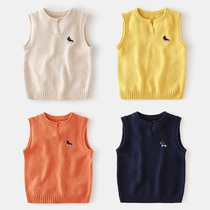 Korean version of the Western style childrens knitted vest pure cotton female baby vest tide autumn new childrens clothing boys sweater horse clip