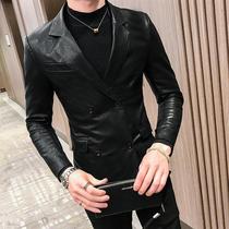 Fashion brand autumn and winter leather mens jacket Korean slim suit collar trend casual personality motorcycle suit handsome leather jacket