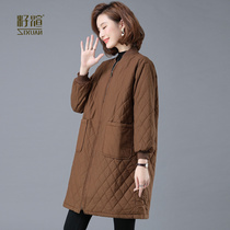 middle aged and elderly women's autumn winter middle aged loose mid long thin cotton coat casual mother's clothing new