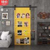 American Wrought iron creative bathroom door Nordic net Red bookshelf Barn door Hanging rail sliding door Restaurant kitchen sliding door