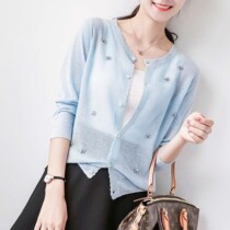 Knitted cardigan jacket womens summer 2020 new thin hollow shawl short thin section with ice silk sunscreen shirt