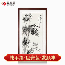 World home hand-painted Chinese painting New Chinese style four gentlemen bamboo festival high bamboo newspaper safety entrance vertical staircase hanging painting