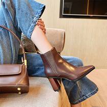 Self - Reserve ~ store owner recommend ~ Frying Street Martin boots thin short boots girl high and Han edition new square boots fashion