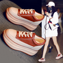 Inside heightening small white shoes children 2022 spring new spring models Korean version 100 hitch genuine leather thick bottom casual sports single shoes