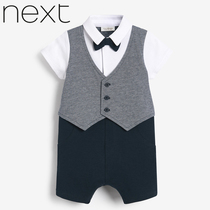 Spot British Next male baby summer short-sleeved jumpsuit baby cotton vest bow tie dress jumpsuit romper