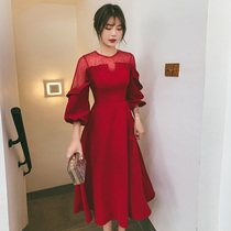 Toast dress bride 2021 new cover arm engagement burgundy dress skirt can usually wear a dress small man