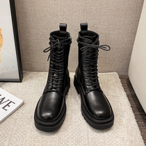 Martin Boots Womens Boots 2021 Autumn and Winter New Fashion English Style Black Thick-soled Joker Fried Street Mid-barrel Locomotive Boots