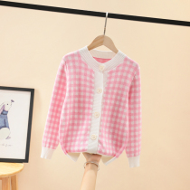 Girl sweater sweatshirt 2021 new fall children knit cardiovert jacket foreign air CUHK Knit Cardiovert