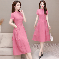 Plaid dress womens summer 2021 New Korean version of the baby collar belly thin size skirt