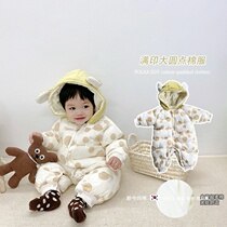 South Korean baby autumn and winter clothes climbing clothes khau baby down cotton men and women conjoined clothes go out huddling and gush