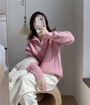 Pink Half Zip High Collar Sweater Woman Loose Sleeve Head 2021 Autumn Winter New Ocean Air 100 Hitch Knitted Blouse Thickened