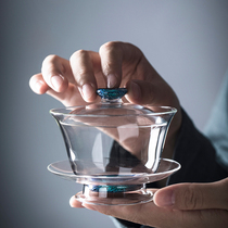 Heware crystal glass cover bowl tea cup thickened heat-resistant and anti-hot transparent three cup large kung fu tea set