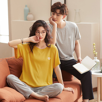 2022 New Couple Sleepwear Summer Mordale Cotton Short Sleeves Long Pants Grey Suit Men And Women Casual Home Clothes