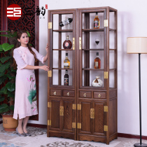 Redwood wine cabinet Chinese antique solid wood wine cabinet collection cabinet chicken wing wood glass wine cabinet display cabinet showcase bookcase