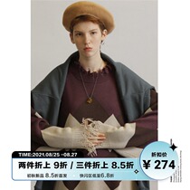  UNVESNO Retro khaki tassel lazy spring and autumn loose all-match round neck sweater couple sweater