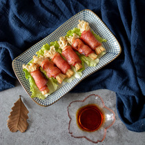 Japanese Plaid tableware and style quaint ceramic dish dish sushi plate long dish tableware kitchen supplies