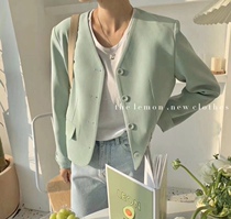 New leak 3 2 Korean version of solid color Net red temperament suit jacket 073 lime running single pull Black