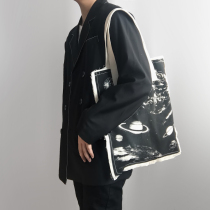 KAFKAsSHOP Universe Planet ins Sail Cloth Bag Retro Single Shoulder Joker Bag Tide Simple Handbag for Men and Women