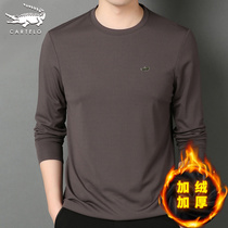 Crocodile autumn winter round neck mulberry silk long sleeve T-shirt mens modal plus velvet padded base shirt top winter