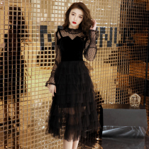 Black small man evening dress female 2021 New banquet temperament Noble usually wear dress high-end annual meeting