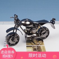  Handmade wrought iron Harley motorcycle ornaments Crafts model living room decorations Study desktop wine cabinet knickknacks