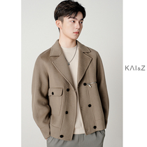 Mens wool coat Short winter Korean edition trend cashmere cashmere suit collar double-sided winter coat