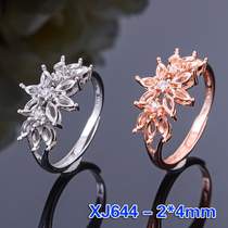 Korean version flower shaped group inlaid Ginto 925 silver ring empty Toe female living mouth with horse eyes 2 * 4mm12 grain 644