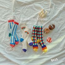  Baby Korean childrens clothing net red childrens plaid socks mens and womens rainbow socks pure cotton socks spring and summer new