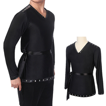  Mens Latin dance top clothing Latin dance clothing Mens new silver-encrusted national standard dance performance clothing metal sheet