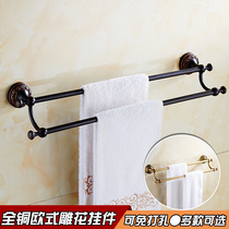 Nordic American black imitation retro full copper double towel bar rack hotel bathroom hardware pendant free of holes